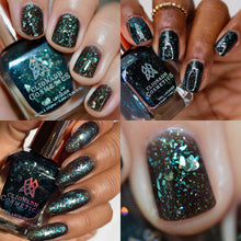 "Anglerfish" has an ocean-depth’s black jelly base, lit up with silver-to-aqua shifting flakes and sparks of rainbow, iridescent glitter.

11.5ml Bottle