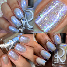 Rogue Lacquer continues their 'Peter Pan' series!

"Never Never Land" is a taupe crelly with blue to purple shimmer, holo flakes and green glass flakes.