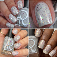 "It's a Small World" has a white crelly base with soft scattered holo sparkle, magenta indigo ucc flames and scattered pink green gold color shifting flakes.

13ml Bottle