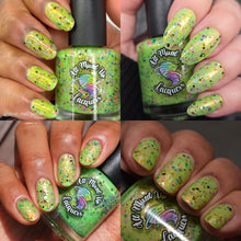 "Go Step On a Lego" has a neon green base with gold shimmer and a colorful mix of glitters.

15ml Bottle