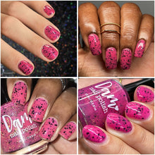 "Idol" has a pink crelly base with assorted black glitters and a dusting of gold reflective glitters and pink &amp; gold shifting shimmer

15ml Bottle