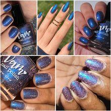 "Mira" has a jelly black base with blue shifting shimmer and pink reflective glitters.

15ml Bottles