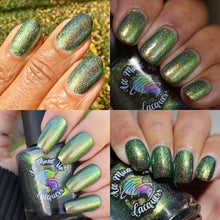 "What's Buried in Your Garden?" has a gold/green/blue multichrome base with scattered holo and multicolored shifting flakies.

15ml Bottle