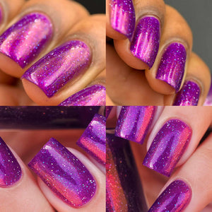 M&amp;N Polish continues their 'Game' theme with a polish inspired by Minecraft!  "Portal" has a violet base, aurora pigment, galaxy glitter.  10ml Bottle