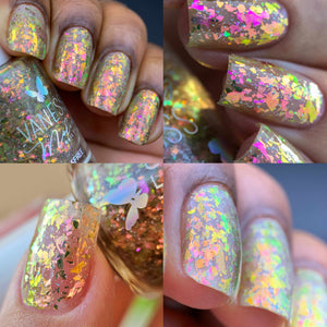 By Vanessa Molina continues their 'Super Heroes' theme with a polish inspired by Iron Man!  "High-tech" is a TOPPER with a mix of iridescent flakes and galaxy glitter.  11ml Bottle