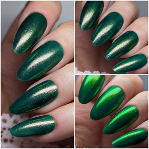 Lilypad Lacquer continues their 'The Bangles' series with a polish inspired by the song of the same name.

"Let It Go" has a teal green base with strong red/green/teal shifting shimmer.

11ml Bottle

35 Cap