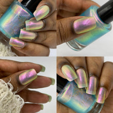 Phoenix Indie Polish continues their 'Imagine Dragons' theme with a polish inspired by the song, "Zero" from the movie "Ralph Breaks The Internet."  "Hello, Hello" is a pink/golden/green pastel shimmer, slightly green tinted.  11ml Bottle