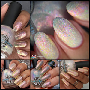 Victorian Varnish has chosen "Feline the Purride" for their Encore polish this month! $2 of every bottle sold to Magic City Acceptance Center located in Birmingham, Alabama.  "Feline the Purride" is a&nbsp;beautiful shimmery base with pink/gold shifting shimmer and micro rainbow flakies that dance all through the rainbow. Can also use a topper over your favorite cremes.&nbsp;  17ml Bottle