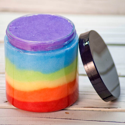 Handmade Natural Beauty is pleased to offer a luxurious rainbow colored layered foaming sugar scrub in honor of Pride Month! 10% Donation to 7 Rivers LGBTQ Connection in La Crosse, WI.  “Rainbow Pride” is scented with a beautiful Phthalate-free fragrance featuring acai berries, lemon, strawberry and rose. 