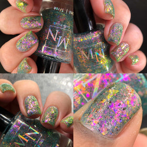 M&amp;N Polish continues their 'Games' series with a polish inspired by God of War!

"Redemption" has aurora/reflective pigment, ucc flakes and black metal flakes.