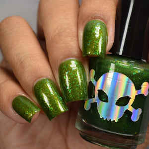 Paradox Polish continues their 'RuPaul's Drag Race' series with a polish inspired by Bob The Drag Queen (He is touring right now to a city near you)!

"Why You All Gagging?" is a darkened emerald green with a lime to gold aurora shift, scattered holo and iridescent flakes.&nbsp;