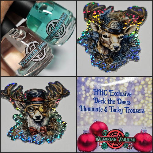 Victorian Varnish has created a base and top coat set for the holidays inspired by Festively Decorated Steampunk Deers! Two stickers included!