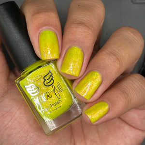 Grace-full Nail Polish wraps up their 'Seven Deadly Sins' series with Greed!

"Gimme Gimme Gimme" is a fluro yellow crelly with a rainbow of colours in crystal chameleon flakes with a gorgeous red flash of shimmer.