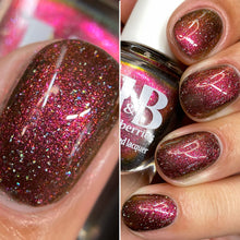 Jen &amp; Berries continues their 'The Expanse' series with a polish inspired by Bobbie "Gunny" Draper with her power armor.

"Hitch Your Tits and Pucker Up" has a black jelly base with a pinky-purple to gold shifting shimmer, holographic flakes and subtle aqua sparks.