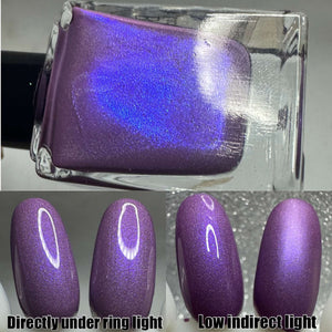 "Don’t Stop Believin’" is a dusty plum crelly holo with a strong blue/purple shimmer.

15ml Bottle

300 Cap