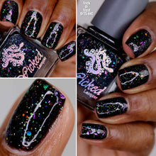 "Trick or Treat" is a black jelly with purple shreds, green &amp; orange glitters with holo flakes.

15ml Bottle