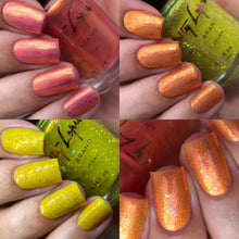 "Legendary Magic Knight" has a yellow base with silver reflective glitters and iridescent flakies.

"Girls From Another World" has an orange base with aurora shimmer.

10ml Bottle