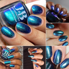 "Open Your Mind to the Impossible" has a blackened violet base with a teal/blue/purple multichrome shimmer.

12.5ml Bottle