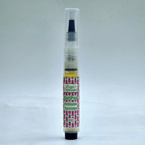 Items - Our 6ml CutiPen Refillable Cartridge cuticle oil scented with Teal Aura
Scent - Teal Aura blends the soft sophistication of crisp bergamot, rich mahogany, and smooth musk all wrapped up in a warm hug of creamy vanilla sweetness.
To use- click the black bottom to dispense oil into the brush tip.
To refill- when empty, simply twist the black bottom cartridge and remove. Use a toothpick, qtip, or cuticle pusher to push the plunger back down. Fill up to the threads but not past the threads. Twist back i