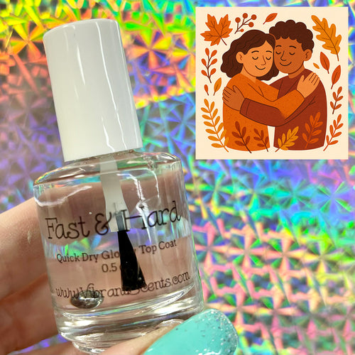 Harvest Hug - Crisp apples, cozy spices, and the sweet crunch of autumn leaves. This scent wraps you up like your favorite fall sweater and a walk through the pumpkin patch.

A fan favorite, award winning quick dry glossy top coat.