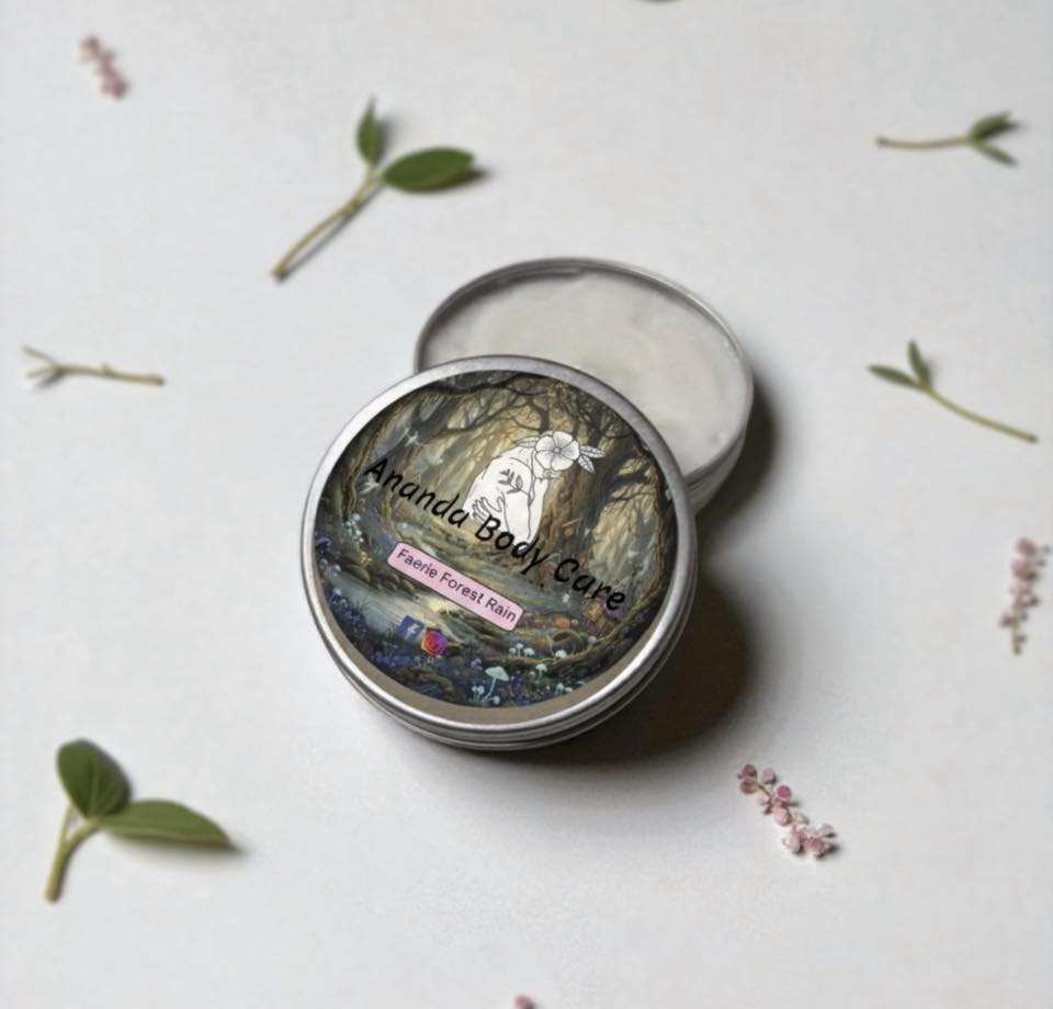 Ananda continues their “Enchanted Forest” series with a Hand & Body Cream: Faerie Forest Rain.
 Faerie Forest Rain smells like petals and ivy splashing in the rain, with meadow grass peeking through the mist.