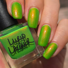 "Valencia in Bloom" has a a bright green crelly base with aurora shimmer that shifts from reddish orange to gold.

15ml Bottle