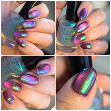 "Pretty Little" is glass magnetic magenta.

"So Tiny" is a topper with green/blue shimmer and UCC flakes green/copper.

10ml Bottles