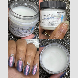 S.O.S Cuticle and Hand Salve – LAST TIME IN HHC UNTIL OCTOBER 2024!! Soften your cuticles and skin with S.O.S. Cuticle and Hand Salve. Simply scoop a small amount of salve and place on cuticles and/or hands. Massage into skin and wipe off extra (or continue massaging it in).

"Flying" is scented in Lily of the Valley.

Ingredients: Shea butter, beeswax, jojoba oil coconut oil, vitamin e oil, skin safe fragrance oil.

2oz Jar

40 Cap
