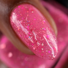 "Petal Confetti" bubblegum pink base with neon pink and pink holo glitters, and pink flakies.

13ml Bottle