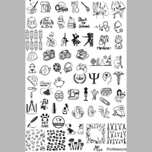 Apipila brings us the "Professions" stamping plate. Stainless steel measuring 10cm x 15cm.  200 plate cap