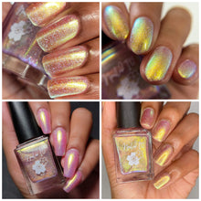 Nailed It! brings us "Floramancy" as part of HHC's 8th Anniversary. "Floramancy" is a pink base with gold to green shifting shimmer and holo flakies.
