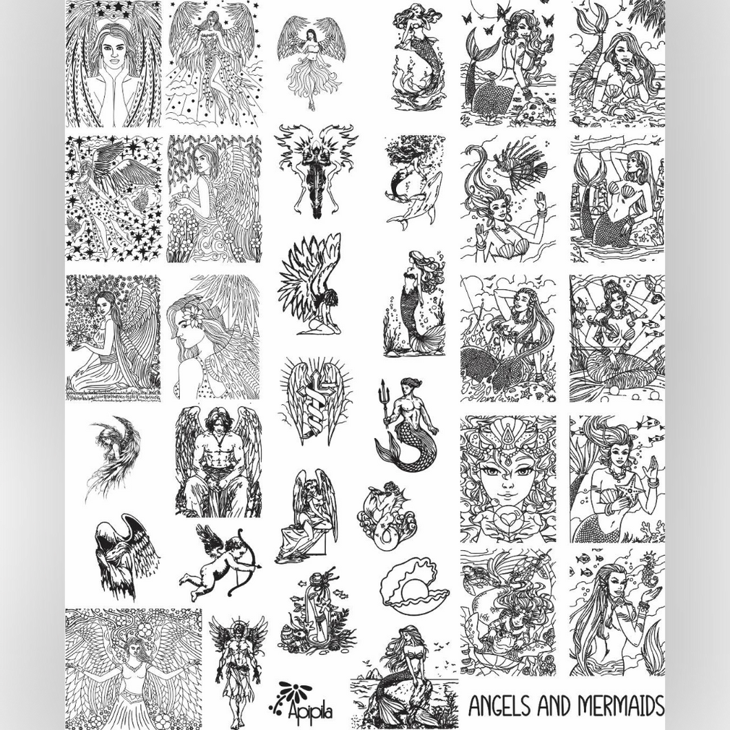 Apipila has created an Angel and Mermaids themed stamping plate, etched into stainless steel!

10x12cm