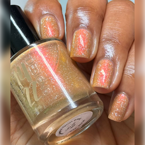 1422 Designs continues their 'Endangered Species - Land' series with a polish inspired by the African Wild Dog!

“Let’s Get Wild” has a caramel-tan base full of bright pink-orange-gold-green aurora shimmer and holographic flakes.